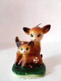 Lumanare veche, vintage caprioare Bambi, 13cm x 9cm x6.5cm, anii 70-80