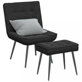 Gossi scaun de relaxare cu taburet, negru, catifea