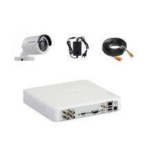 Kit sistem supraveghere video complet 1 camera exterior 2MP, IR 20m Hikvision cu DVR limba romana si soft telefon mobil SafetyGuard Surveillance