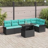 vidaXL Set de canapele pentru grădină cu pernă 7 pcs Negru Rattan poli 3357039