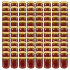 vidaXL Borcane din sticlă pentru gem, capace aurii, 96 buc., 230 ml
