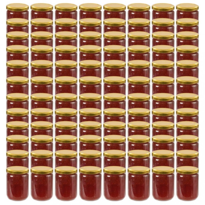 Borcane din sticlă pentru gem, capace aurii, 96 buc., 230 ml