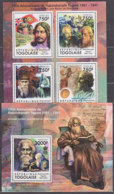 DB1 Togo Literatura Premiul Nobel Rabindranath Tagore SS + MS MNH foto