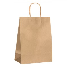 Pungă Cadou Kraft, Model Auriu, Mărime 22x11x29 cm, M&acirc;nere H&acirc;rtie Maro