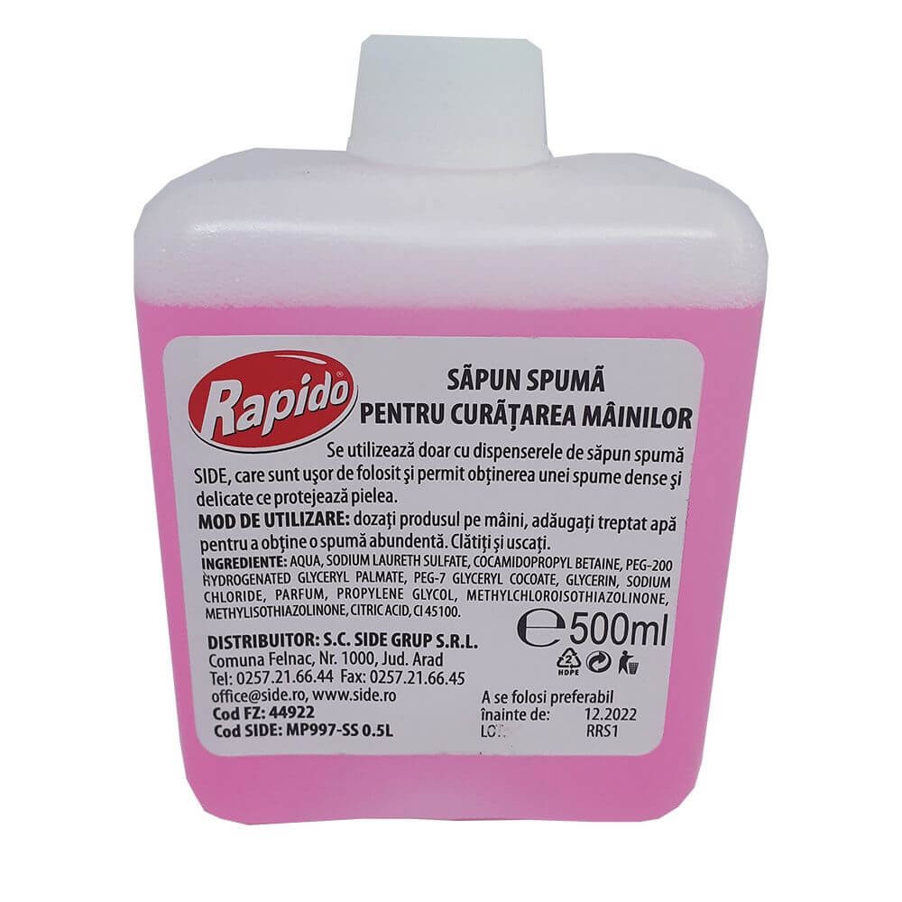 Sapun Lichid Spuma RAPIDO, 500 ml, pentru Dispensere Sapun Spuma Side,  Sapun Spuma pentru Dispenser, Sapun Spuma pentru Dozator, Sapunuri Spuma  pentru | Okazii.ro