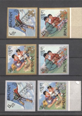 Bhutan 1967 Scouting World jamboree overprint imperf. Mi.155-160 MNH U.078 foto