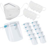 Set 10 masti de protectie KN95 si 10 viziere reutilizabile cu rama tip ochelari, pentru adulti, protectie completa