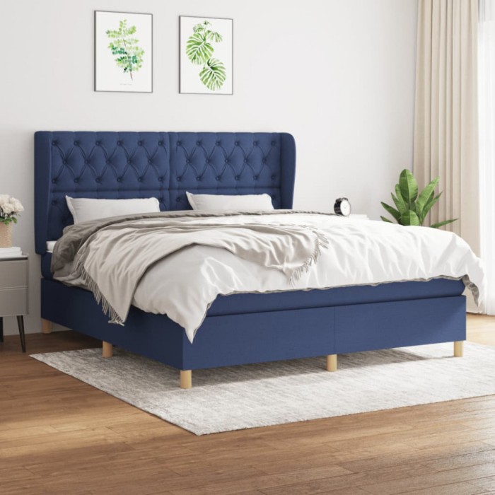 vidaXL Pat continental cu saltea, albastru, 160x200cm, material textil 3128779