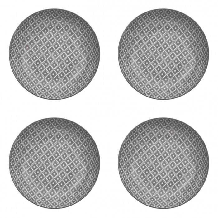 Set farfurii 4 piese pentru supa, Portelan, Albe, Model Gri, diametru 20 cm