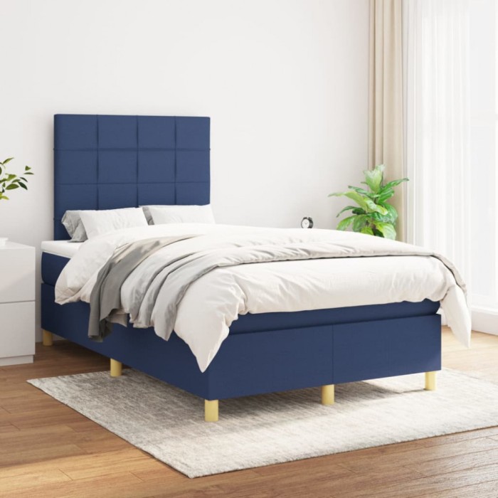 vidaXL Pat box spring cu saltea, albastru, 120x200 cm, textil 3142327