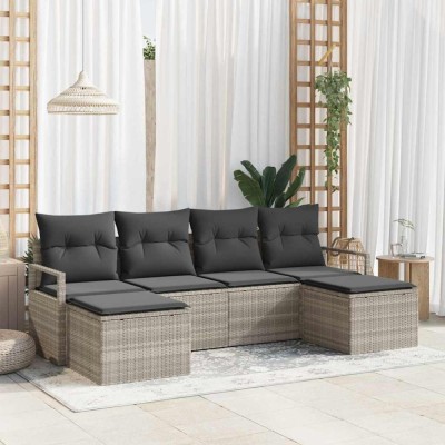 vidaXL Set de canapele pentru grădină 6 pcs Gri deschis Rattan poli 3346492 foto