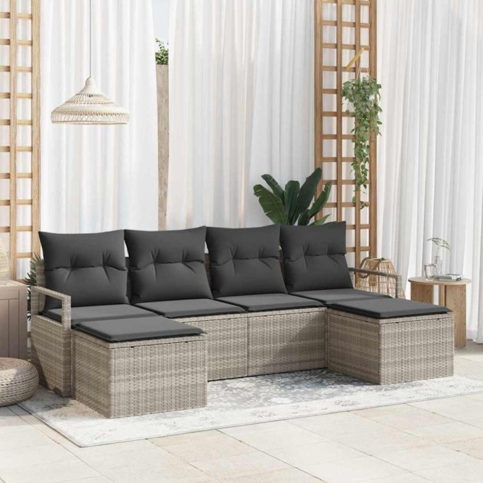 vidaXL Set de canapele pentru grădină 6 pcs Gri deschis Rattan poli 3346492