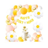 Set Decoratiuni Petrecere Aniversara, TrendiShop&reg;, model Happy Birthday, Set 117 Baloane din Latex si Folie, Banere, Ghirlande si Accesorii, Galben, P