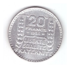 Moneda Franta 20 francs/franci 1934, stare buna, curata