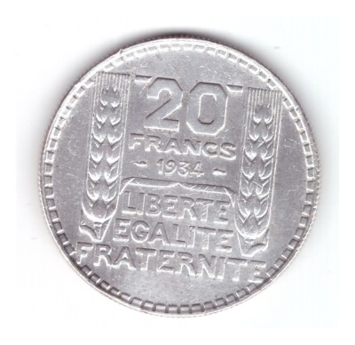Moneda Franta 20 francs/franci 1934, stare buna, curata foto