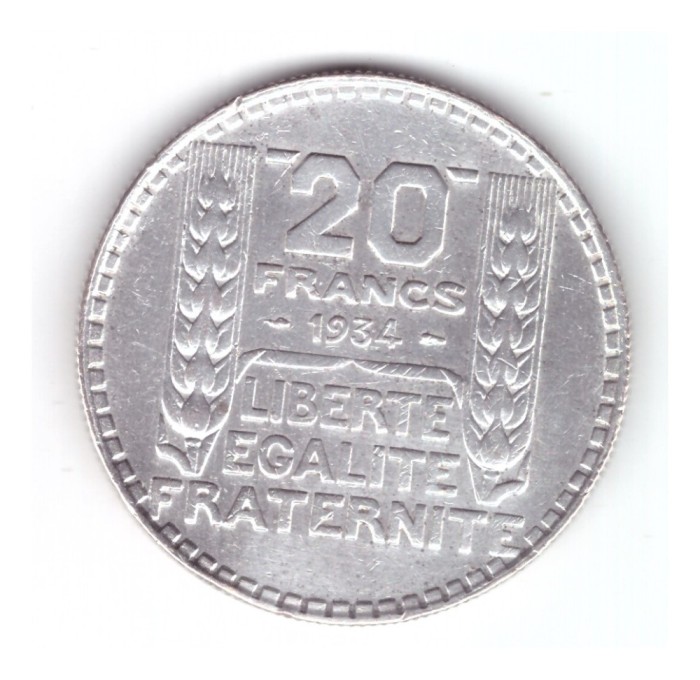 Moneda Franta 20 francs/franci 1934, stare buna, curata