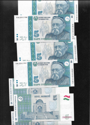 Tadjikistan 5 somoni 1999 unc pret pe bucata foto