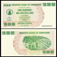 = ZIMBABWE - 100 000 000 (100 MILLION) DOLLARS - 2008 ? UNC foto