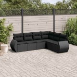 Cumpara ieftin Set mobilier de grădină cu perne, 6 piese, negru, poliratan
