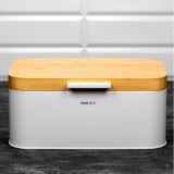 Cutie pentru paine, alb, 14x20x30 cm, capac bambus, Kinghoff