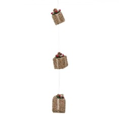 Decoratiune Crăciun, Model Cutiile Cadou, Spumă, Bej șampanie, Conuri, 63 cm