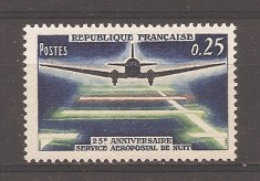 Franta 1964 - Cea de-a 25-a aniversare a serviciului de poștă aerian de noapte, MNH