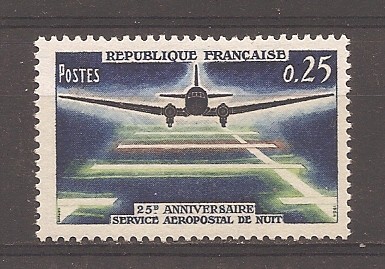 Franta 1964 - Cea de-a 25-a aniversare a serviciului de poștă aerian de noapte, MNH foto
