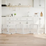 vidaXL Poartă c&acirc;ini pliabilă cu ușă, 6 panouri, alb, 300 cm, lemn plop