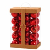 SET ORNAMENTE PLASTIC DE CRACIUN / ROSU - 62P