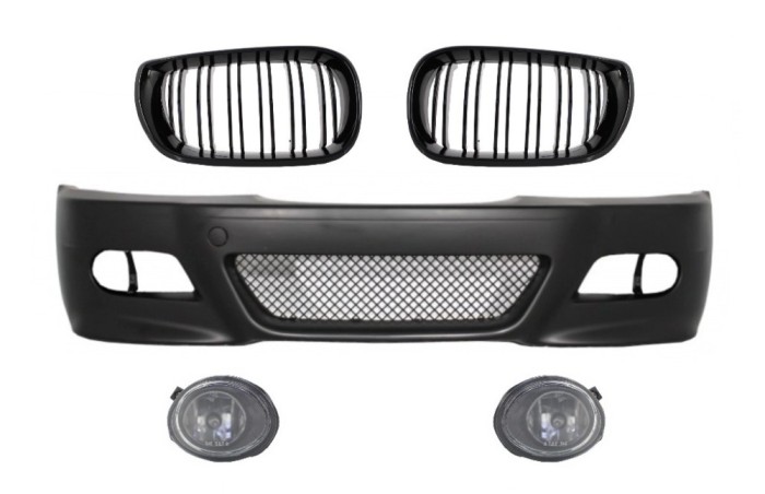 Bara fata BMW Seria 3 E46 (1998-2004) cu Grile Centrale Negru Lucios si Proiectoare Lumini de Ceata M3 Look Performance AutoTuning