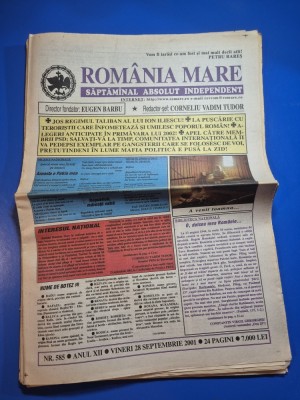 ziarul romania mare 28 septembrie 2001 - redactor sef corneliu vadim tudor foto