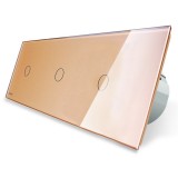 Intrerupator triplu touch Livolo, sticla, incastrat, auriu, 3 module, 250V