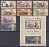 DB Yemen 1966 Churchill 8 v. + 2 SS ( SS cu moneda noua ) 2 poze MNH, Nestampilat