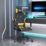 VidaXL Scaun de gaming cu masaj, negru și galben, material textil