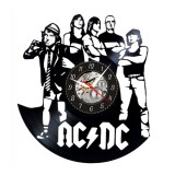 Ceas de perete decorativ realizat din disc de vinil, Model AC/DC Trupa Rock, Angus Young, Logo Fulg, Negru, 30 cm