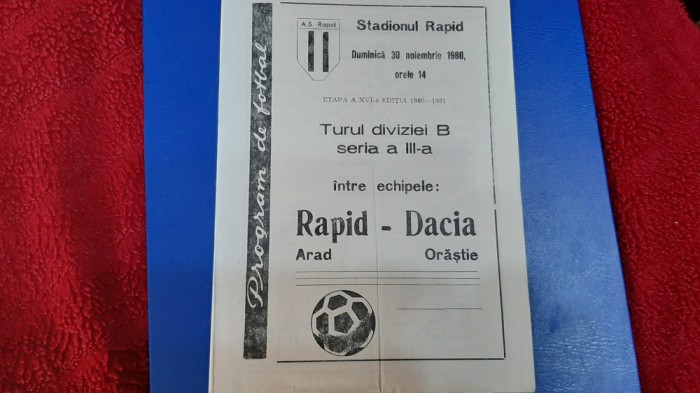 program Rapid Arad - Dacia Orastie