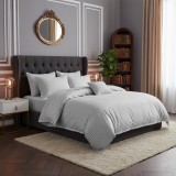 Lenjerie de pat XXL 2 persoane, bumbac damasc 100%, 4 piese, gri