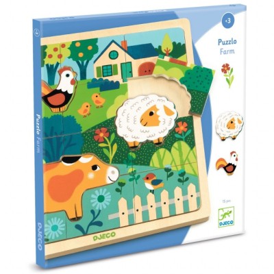 Puzzle din lemn Animale de la ferma, Djeco foto
