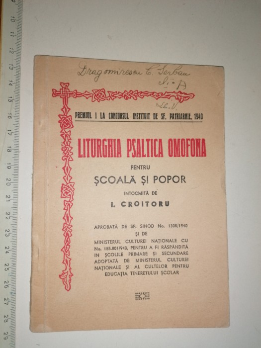 BIBLIE VECHE VECHE 1942 LITURGIA PSALTICA