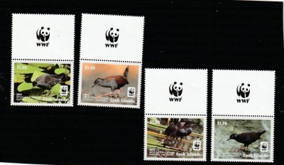 Cook Islands 2014 - Fauna , WWF , Pasari , serie 4 valori , cu vigneta wwf, dantelate , MNH , Mi.1993-1996 foto