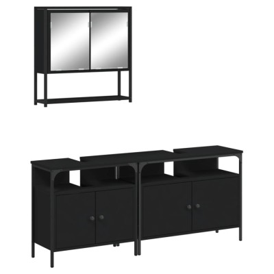 Set mobilier de baie, 3 piese, negru, lemn compozit foto
