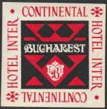Romania anii 70 - Vigneta de bagaje Hotel INTERCONTINENTAL din Bucuresti, ONT Carpati, etichete hoteliere, promovare turistica