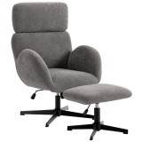 HOMCOM Fotoliu rotativ cu taburet, fotoliu de accent reglabil pe &icirc;nălțime cu tetieră reglabilă, funcție de balans, Gri | Aosom Romania