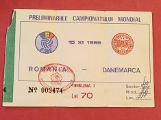 Bilet meci fotbal ROMANIA - DANEMARCA (15.11.1989) foto