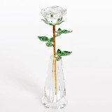 Trandafir decorativ transparent in suport cristal 26 cm