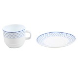 Ceasca si farfurioara 21026, sticla termica, alb + albastru, 250 ml