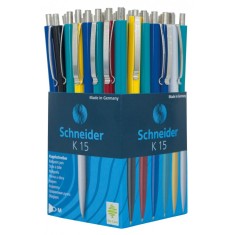 Set 50 Pixuri cu Mecanism Retractibil + Clips de Prindere, Grosime Scriere 0.7 mm, Diverse Culori, Pix Schneider K15, Accesorii Birou, Instrumente de foto
