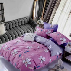 Lenjerie de pat pentru o persoana cu husa elastic pat si fata perna dreptunghiulara, Moeraki, bumbac mercerizat, multicolor