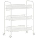 HOMCOM Cărucior cu 3 niveluri cu coșuri etajeră pe roți cărucior de depozitare mobil 45 x 26,5 x 63 cm alb | Aosom Romania