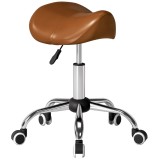 HOMCOM Scaun de Lucru Tip Șa cu Roți, Reglabil pe &Icirc;nălțime, Maro - 52x53x49-61 cm | Pentru Saloane Coafor / Tatuaje